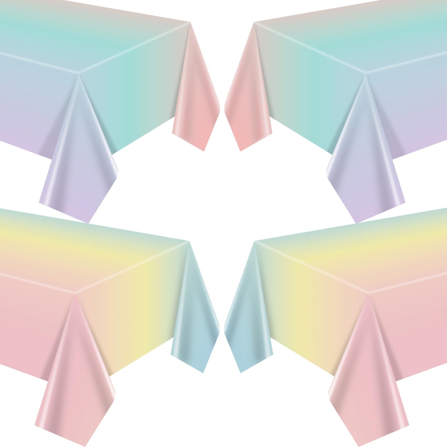 APUXXJUPA 4 Pcs Pastel Rainbow Tablecloths – 51x86 Inch Waterproof Party Covers for Kids’ Parties, Easter & Weddings