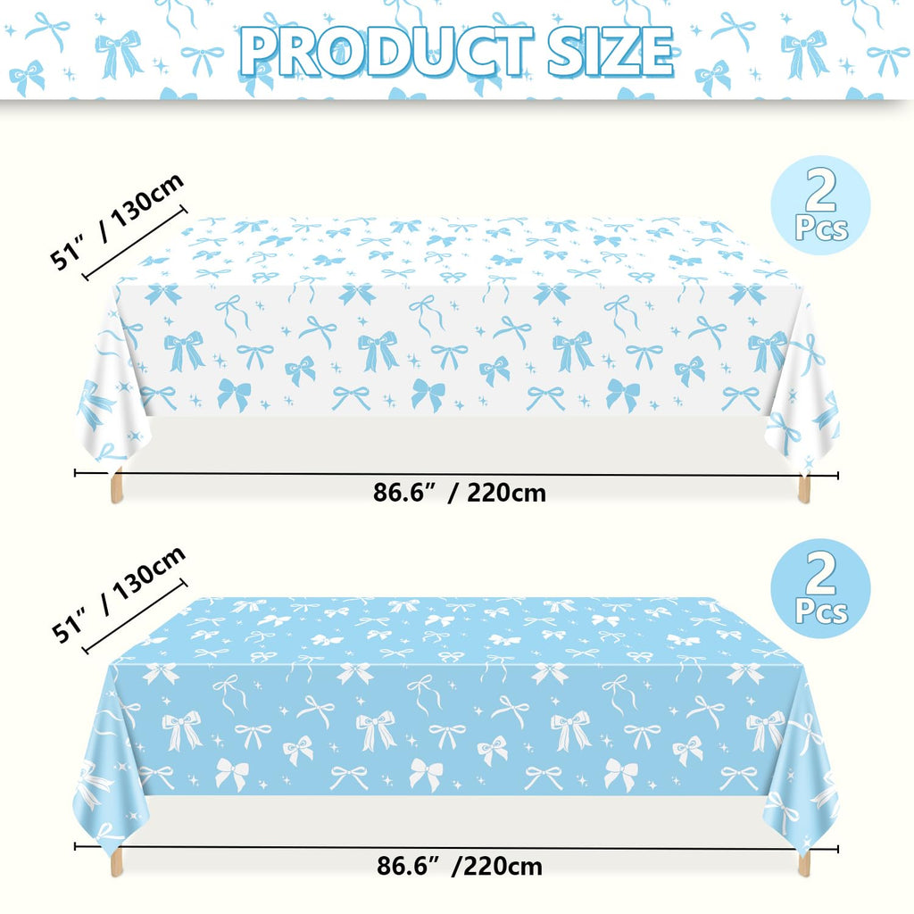 APUXXJUPA 4 Pcs Blue Bow Tablecloths | Blue & White Bow Party Decor