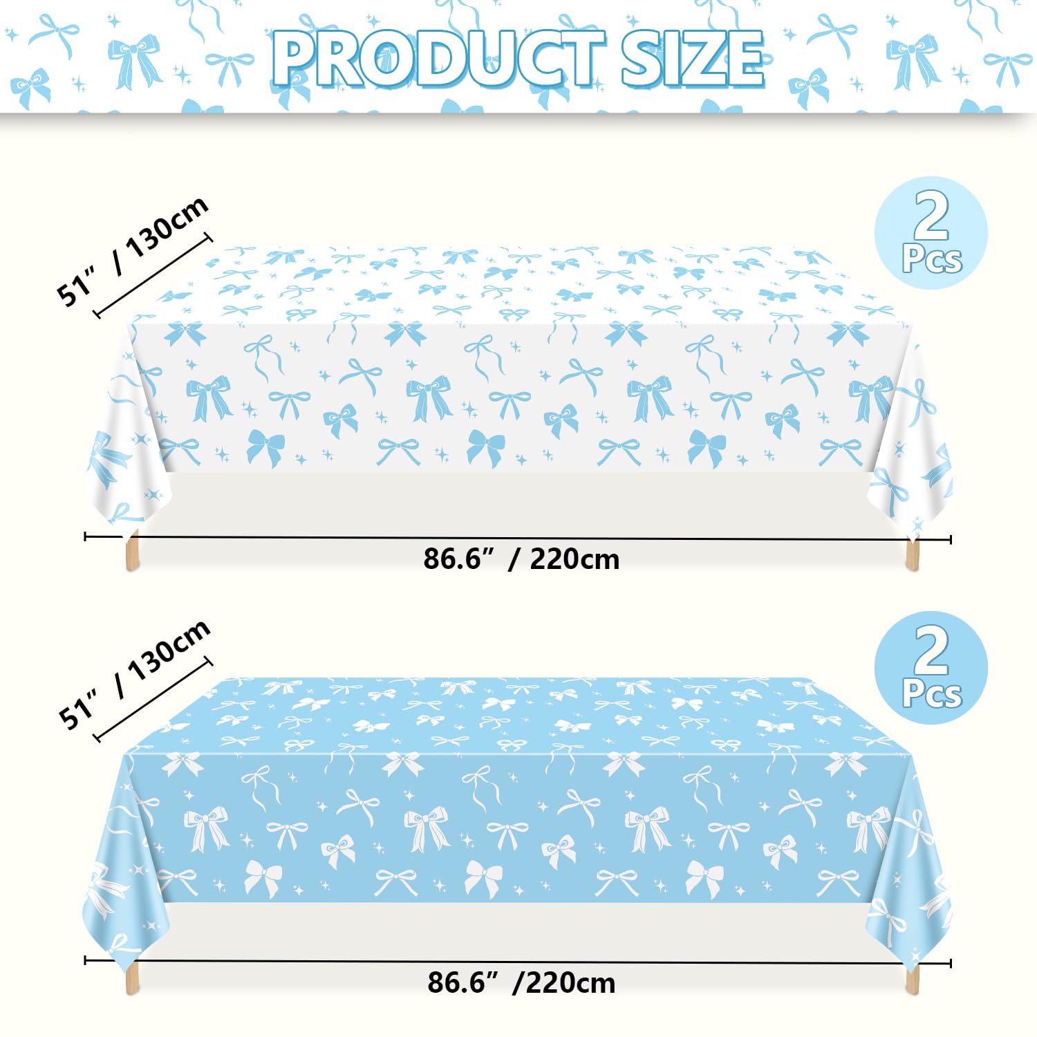 APUXXJUPA 4 Pcs Blue Bow Tablecloths | Blue & White Bow Party Decor