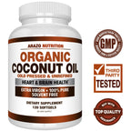 Arazo Nutrition Organic Coconut Oil 2000 MG | Extra Virgin Cold Pressed – 120 Softgels (Pack of 2)