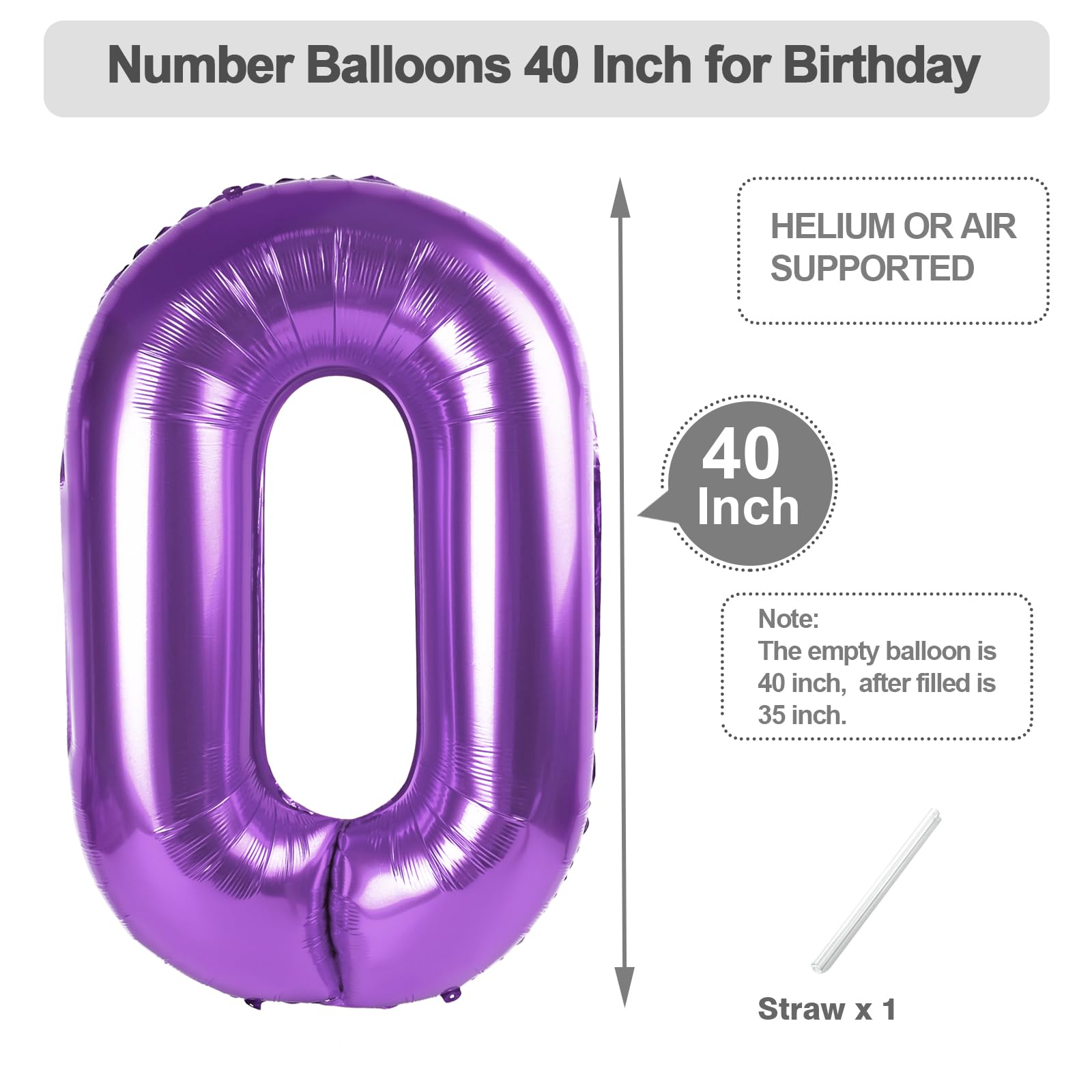 Argthjy Purple 40-Inch Foil Number Balloons for Milestones | 0, 10, 20, 100, 2026