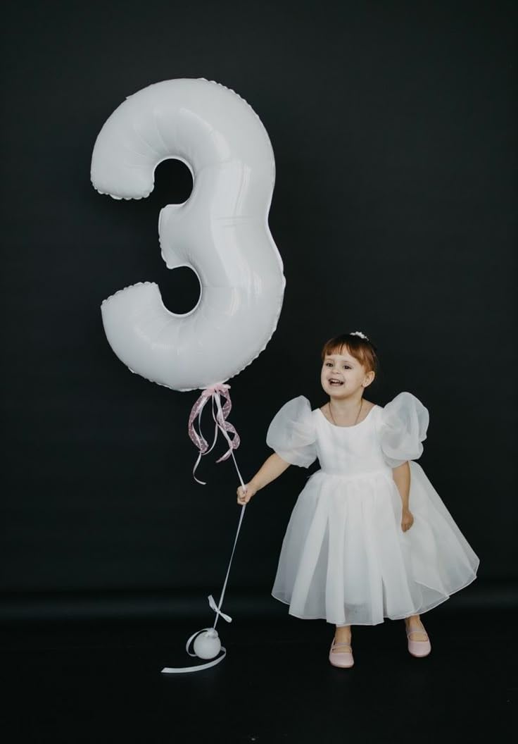 Argthjy 40-Inch Number 3 Balloon – White Foil Birthday Balloons