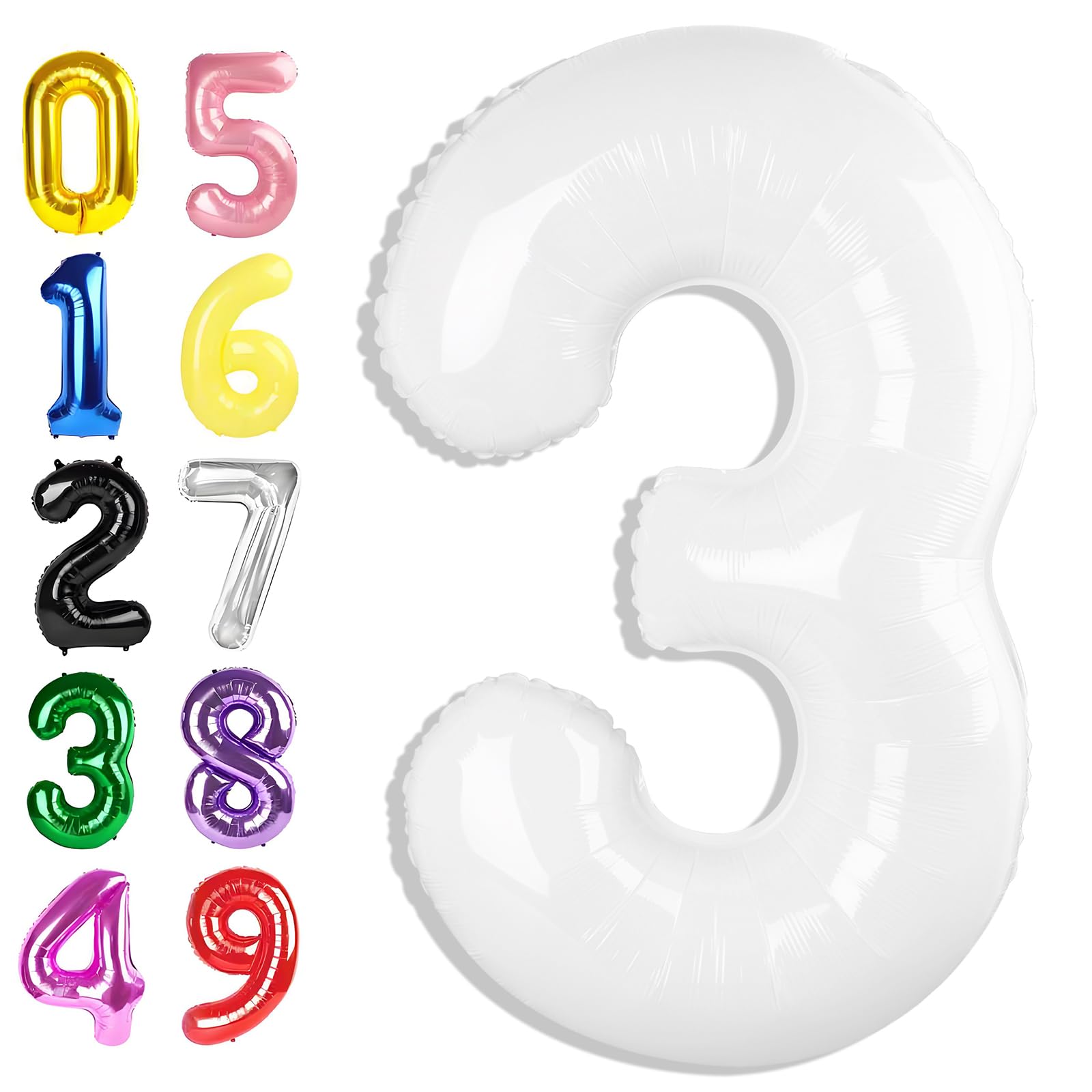 Argthjy 40-Inch Number 3 Balloon – White Foil Birthday Balloons