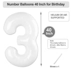 Argthjy 40-Inch Number 3 Balloon – White Foil Birthday Balloons