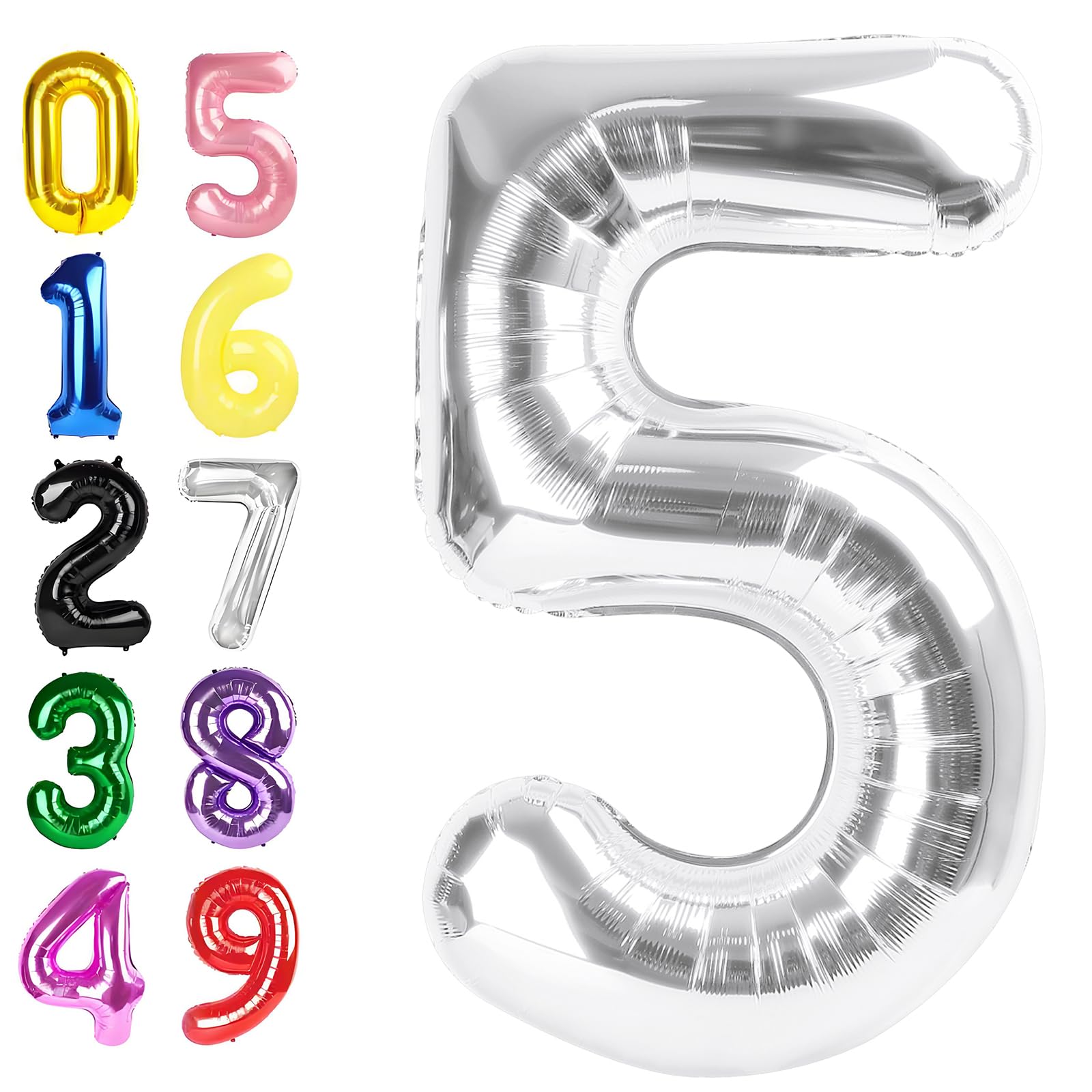 Argthjy 40 Inch 5 Number Balloon – Silver Foil Party Balloons