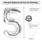 Argthjy 40 Inch 5 Number Balloon – Silver Foil Party Balloons