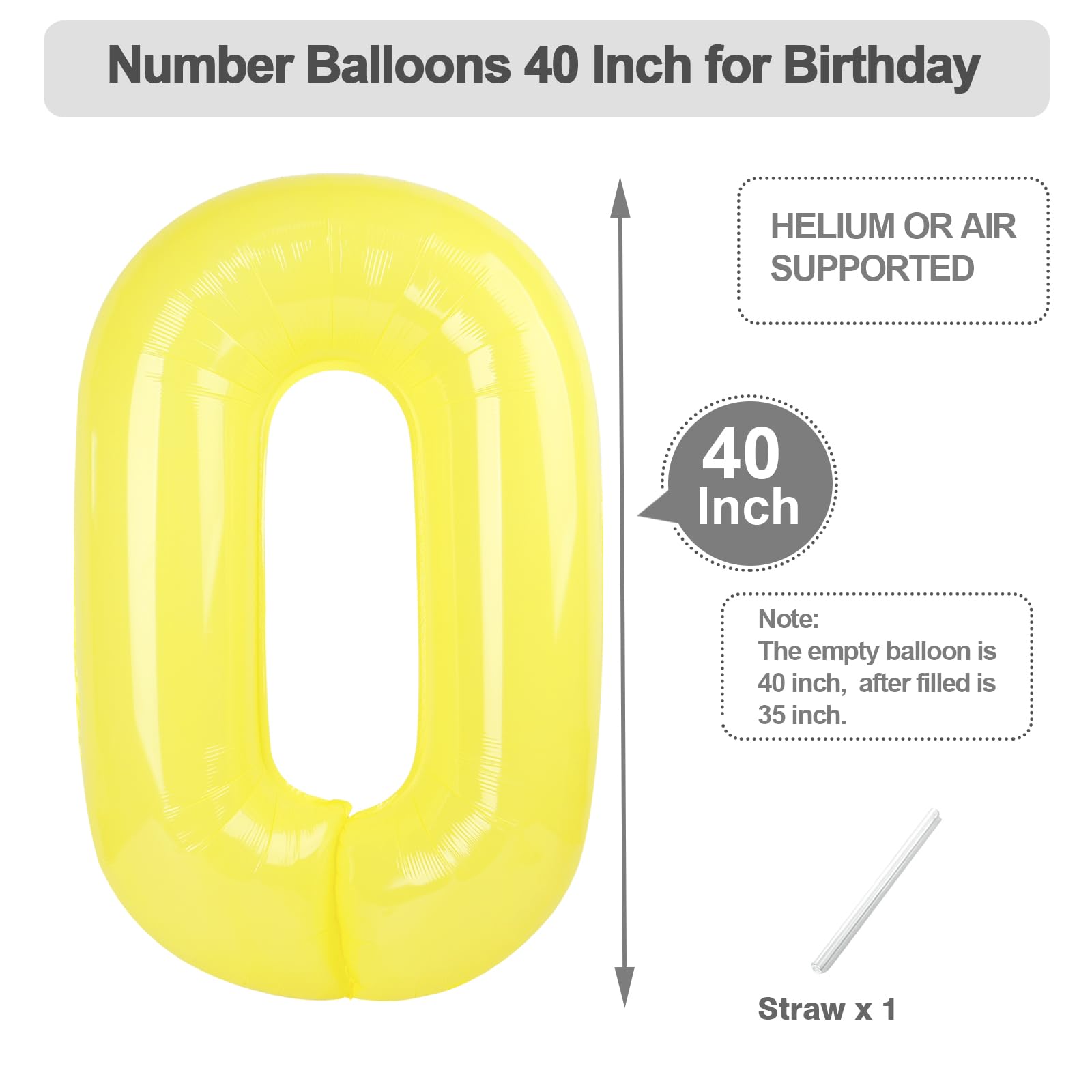 Argthjy 40-Inch Number Balloons – Yellow Foil Numeral 0 for Birthdays, Anniversaries, Baby Showers