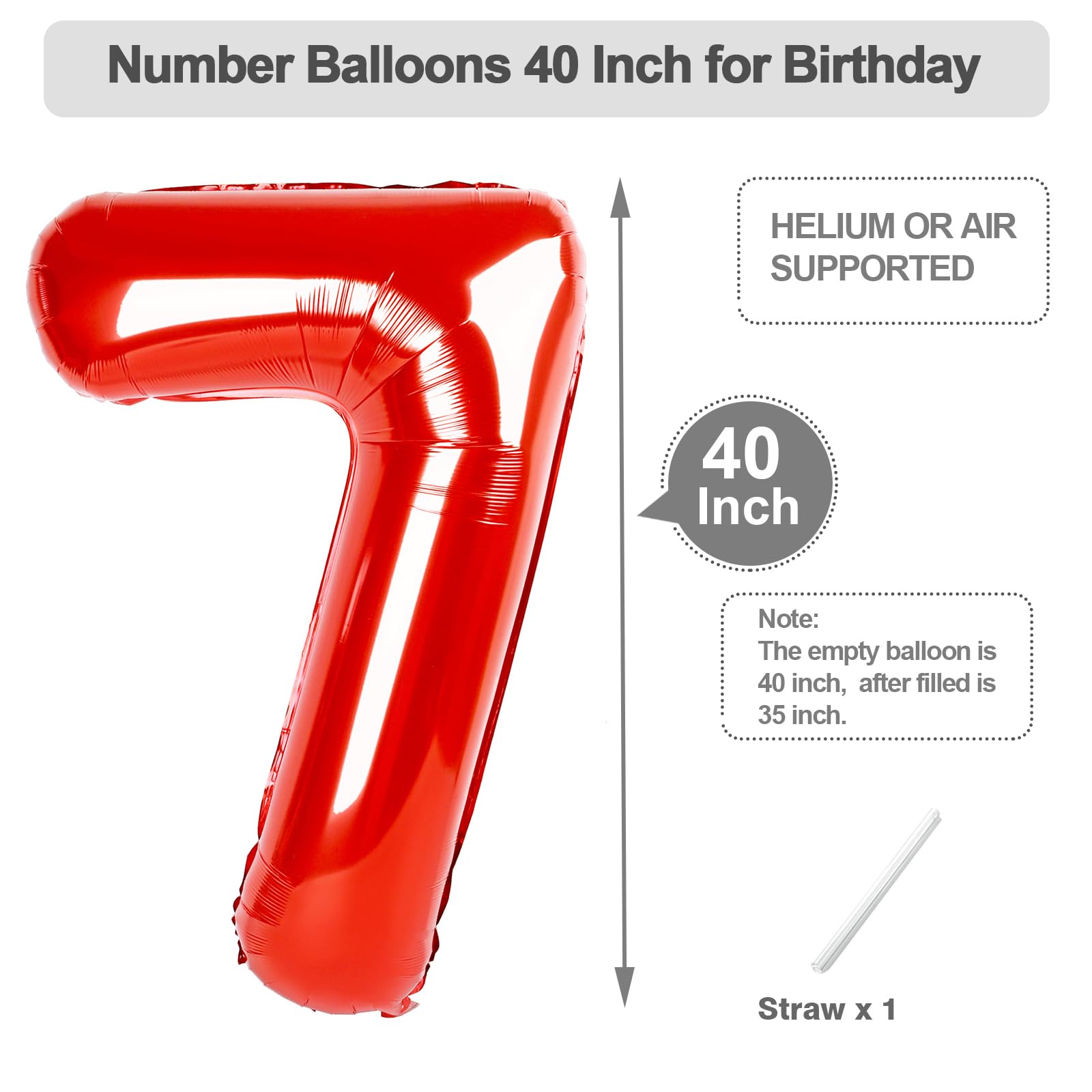 Argthjy 40 Inch Number Balloons – Multicolor Birthday Decor for 7th, 17th, 27th, 37th