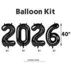 Argthjy Black 2026 Number Balloons – 40-Inch Foil Balloons for Birthdays, New Year & Graduation