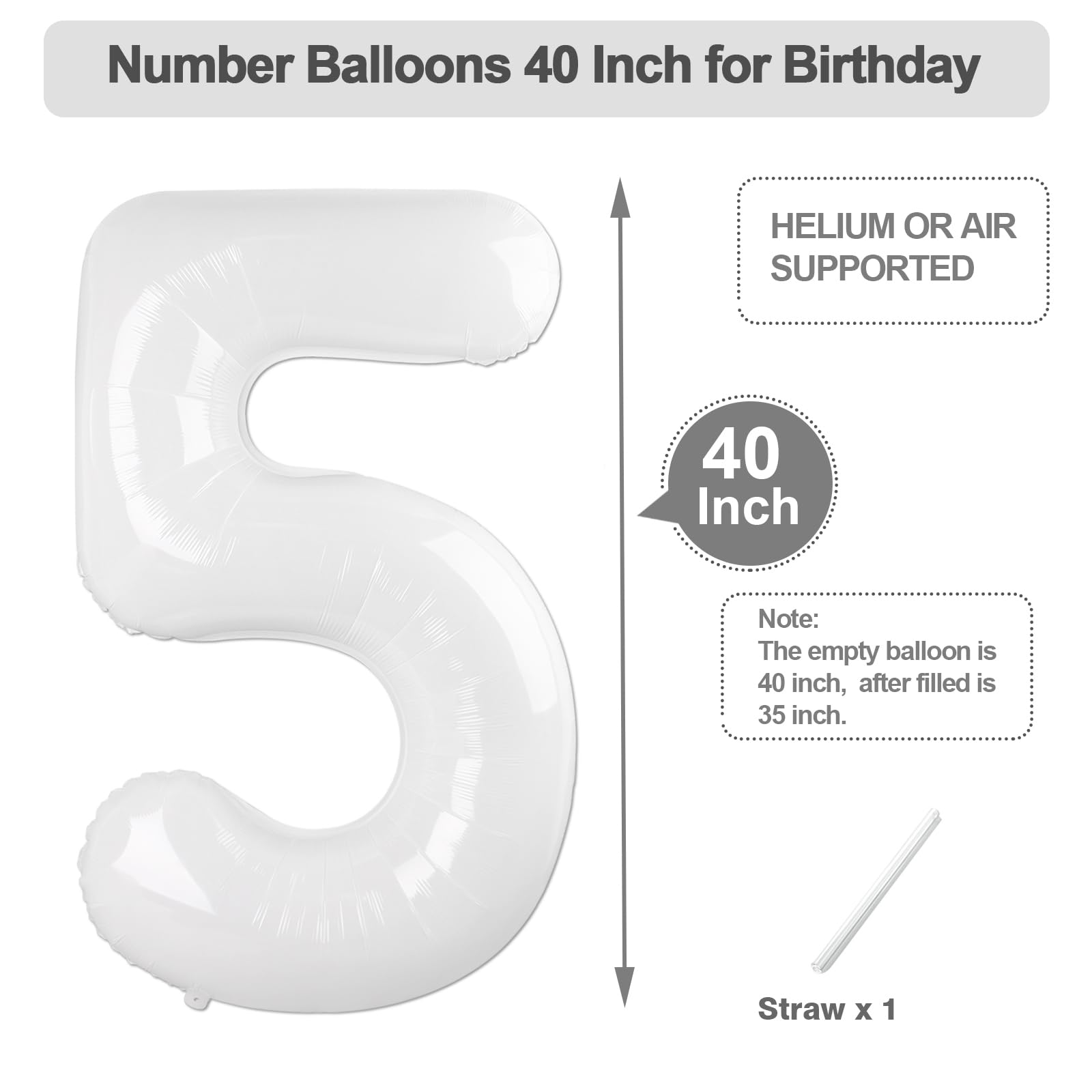 Argthjy 40-Inch Number 5 Foil Balloons – Birthday Party Decor for 5th Birthday, Anniversary & More