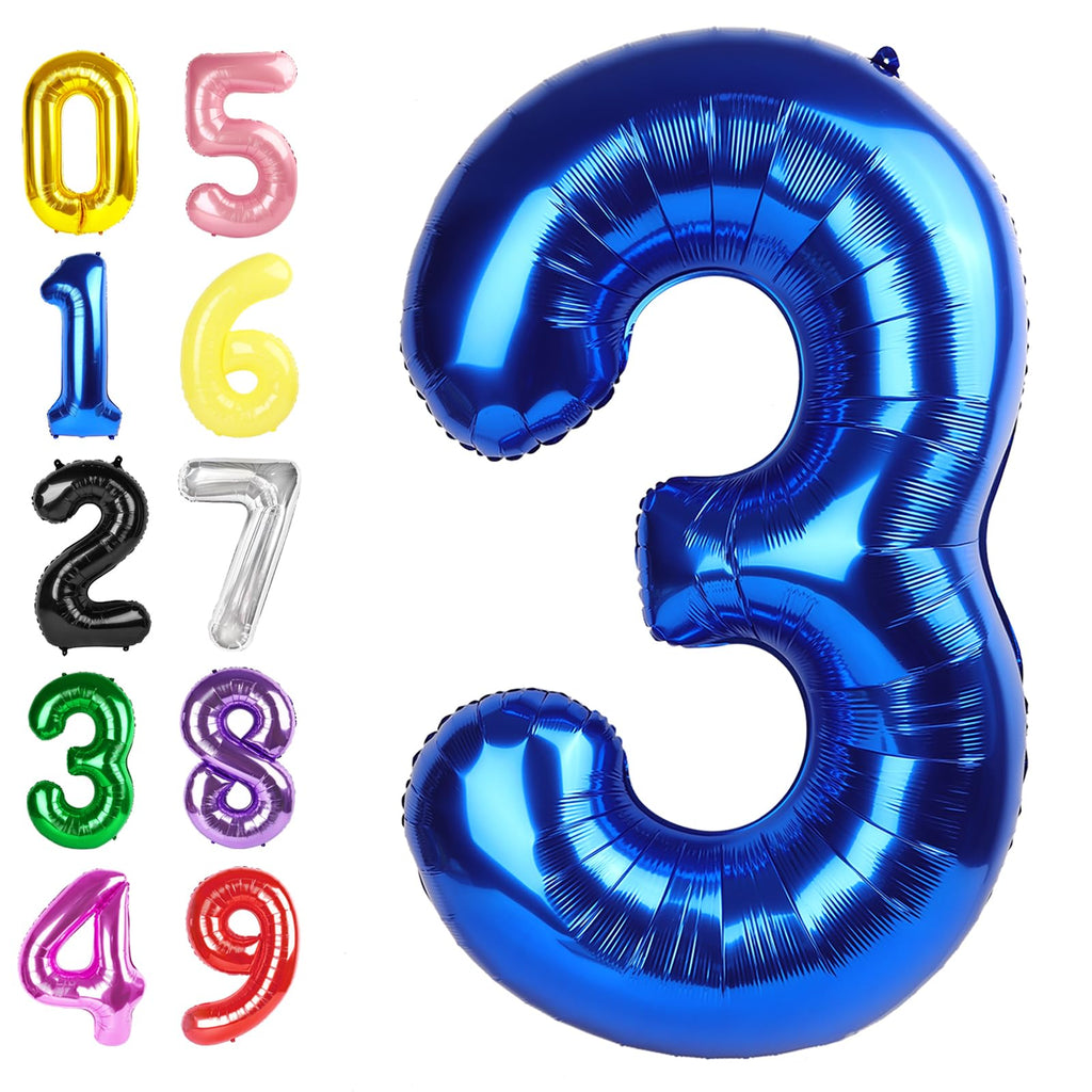 Argthjy 40-Inch Number Balloons - Blue 3 for Birthdays & Celebrations