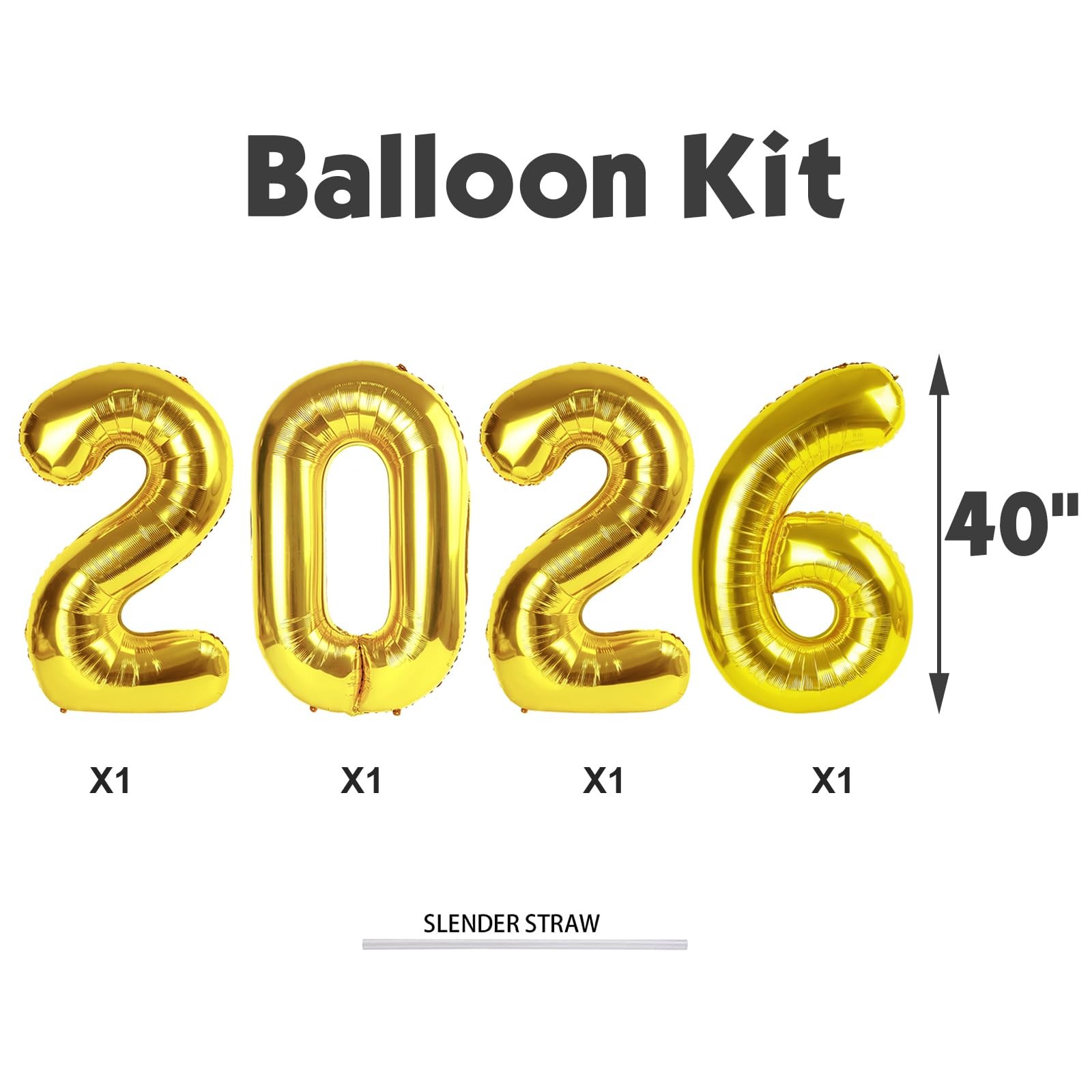 Argthjy Gold 2026 40-Inch Foil Number Balloons — 22 for Graduation, New Year, Weddings