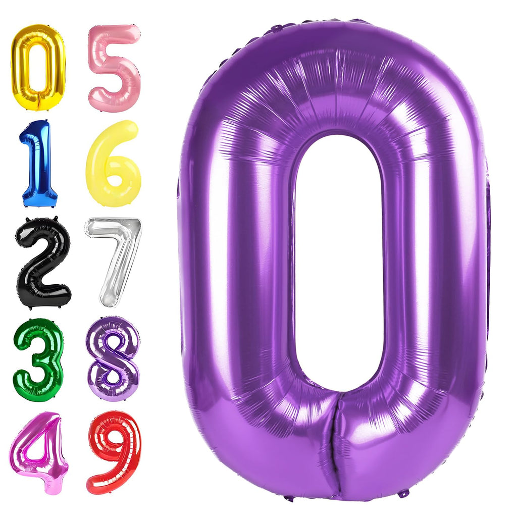 Argthjy Purple 40-Inch Foil Number Balloons for Milestones | 0, 10, 20, 100, 2026