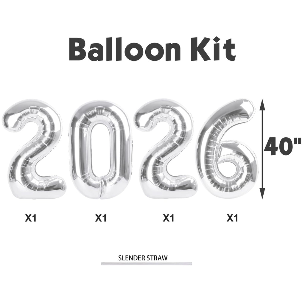 Argthjy Silver 2026 Balloons - 40-Inch Foil Number 22 Balloon for Birthdays, Weddings & More