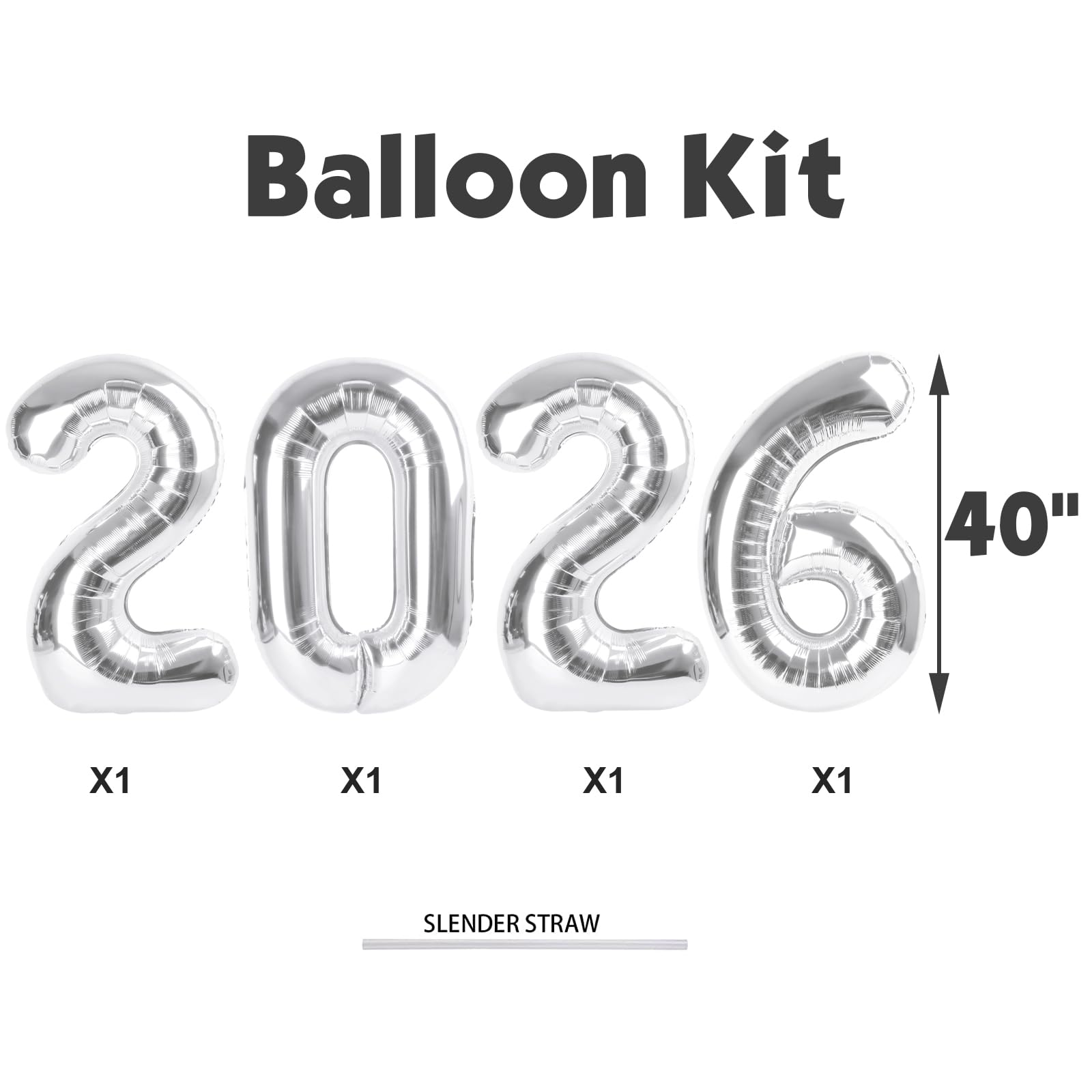 Argthjy Silver 2026 Balloons - 40-Inch Foil Number 22 Balloon for Birthdays, Weddings & More