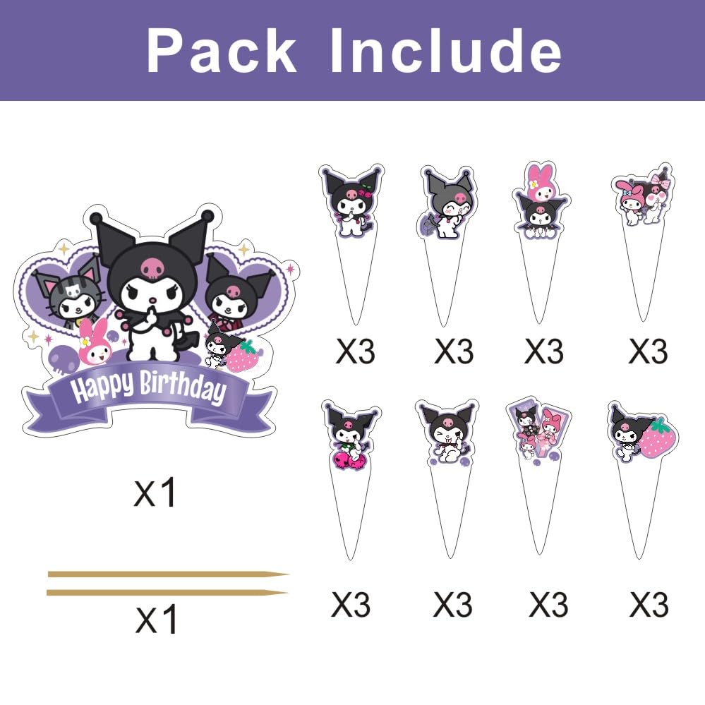 ARHAVI 25 Pcs Cute Cake Topper & Cupcake Toppers Set for Kuromii Birthday Decorations