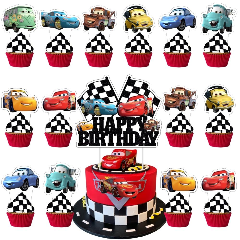 ARHAVI 25 Pcs Cake Topper & Cupcake Toppers Set – Cars Themed Birthday Decorations