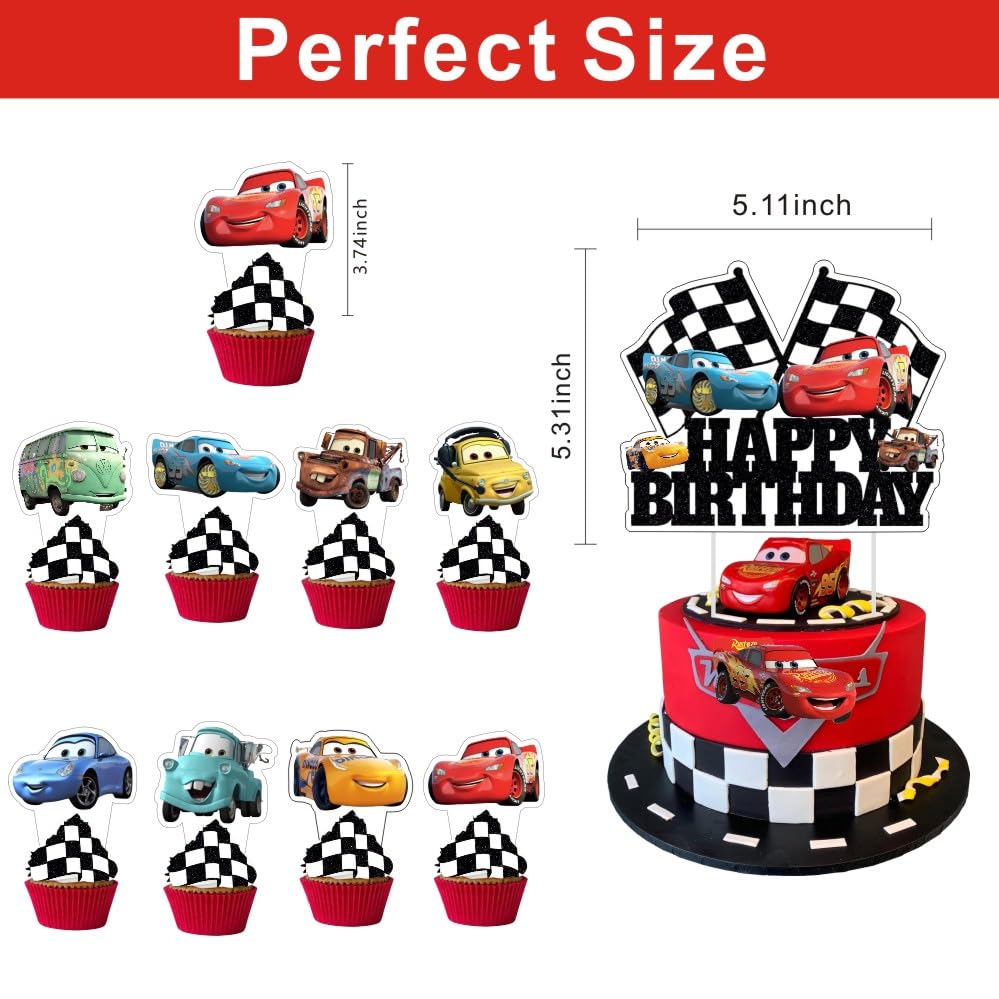 ARHAVI 25 Pcs Cake Topper & Cupcake Toppers Set – Cars Themed Birthday Decorations