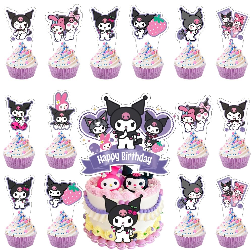 ARHAVI 25 Pcs Cute Cake Topper & Cupcake Toppers Set for Kuromii Birthday Decorations