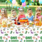 ArianQicult Dinosaur 1st Birthday Tablecloths – 3-Pack One-A-Saurus Party Covers