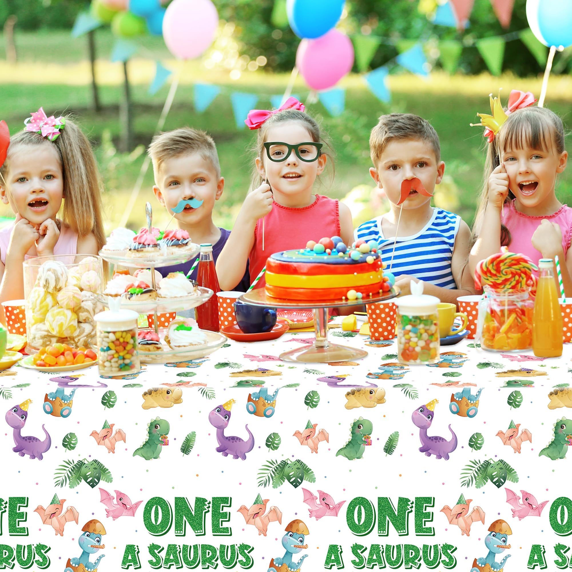 ArianQicult Dinosaur 1st Birthday Tablecloths – 3-Pack One-A-Saurus Party Covers