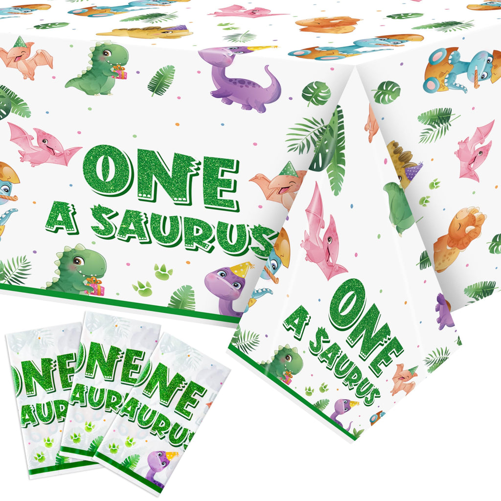ArianQicult Dinosaur 1st Birthday Tablecloths – 3-Pack One-A-Saurus Party Covers