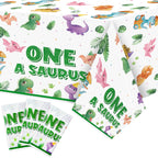 ArianQicult Dinosaur 1st Birthday Tablecloths – 3-Pack One-A-Saurus Party Covers