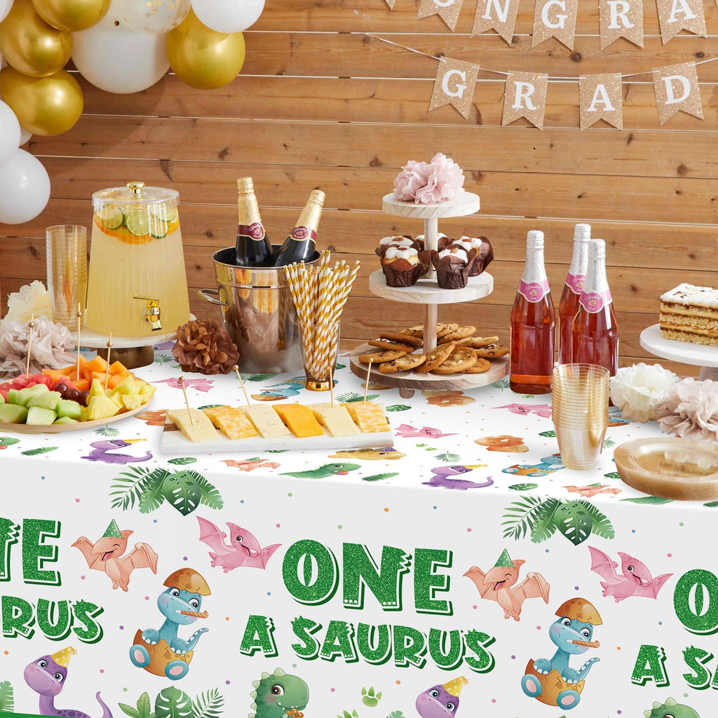 ArianQicult Dinosaur 1st Birthday Tablecloths – 3-Pack One-A-Saurus Party Covers