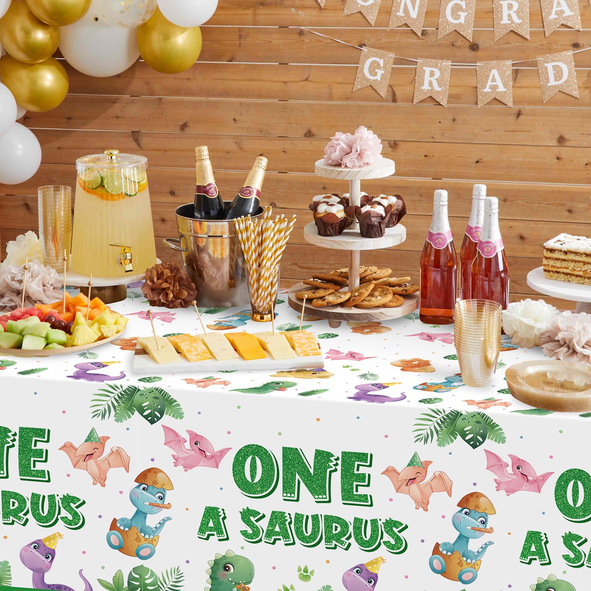 ArianQicult Dinosaur 1st Birthday Tablecloths – 3-Pack One-A-Saurus Party Covers