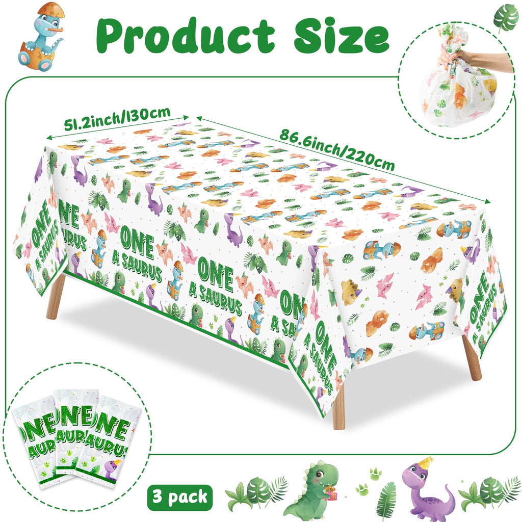 ArianQicult Dinosaur 1st Birthday Tablecloths – 3-Pack One-A-Saurus Party Covers