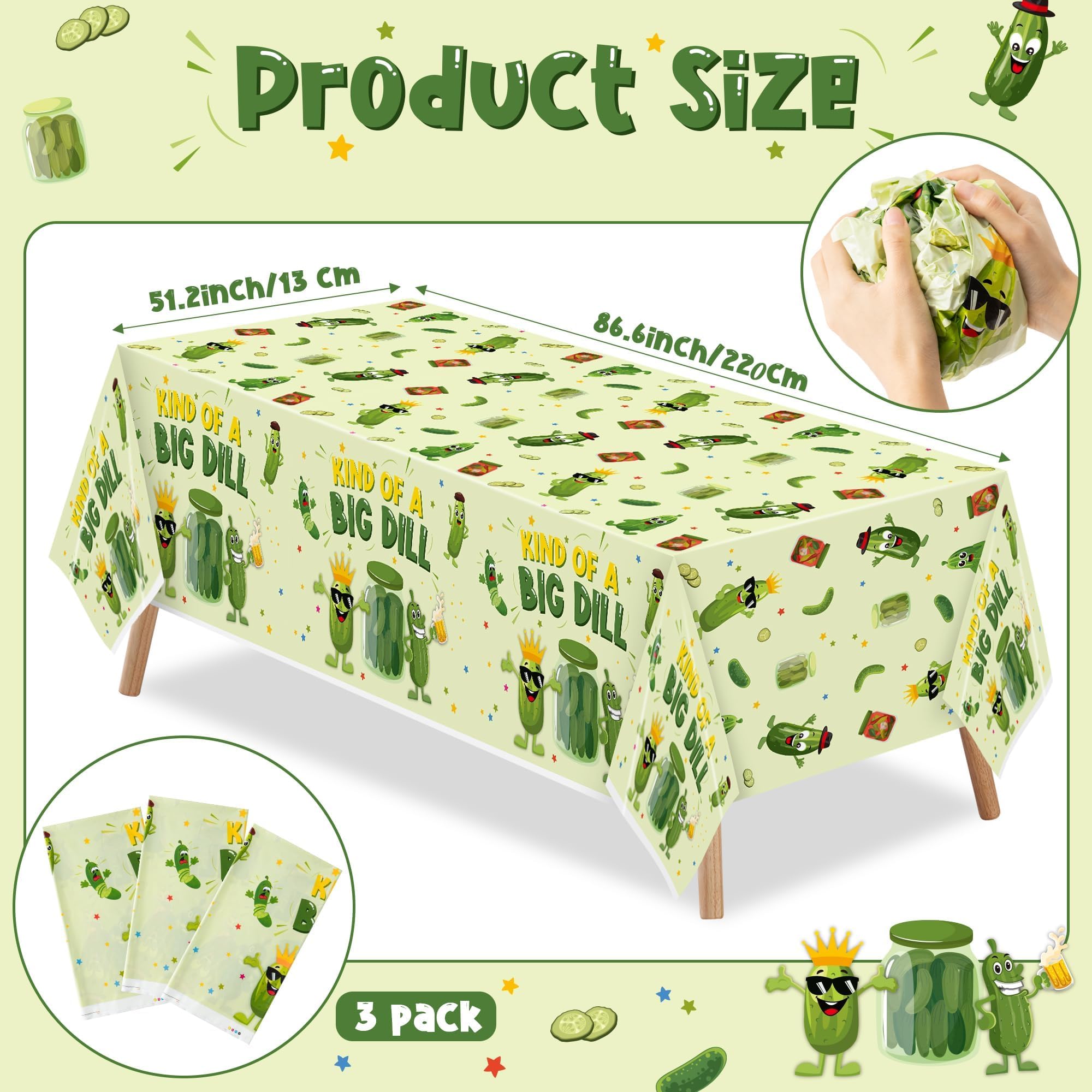 ArianQicult Pickle Party Tablecloths – 3-Pack Cucumber Birthday Table Covers, Disposable