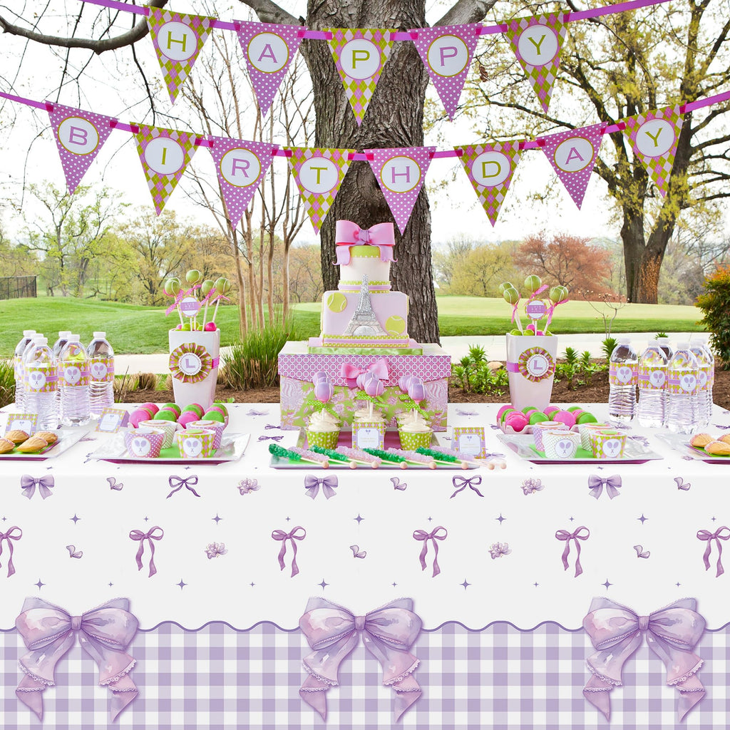 ArianQicult 3-Piece Purple Bow Tablecloths – 87x51in Disposable Party Covers
