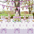 ArianQicult 3-Piece Purple Bow Tablecloths – 87x51in Disposable Party Covers