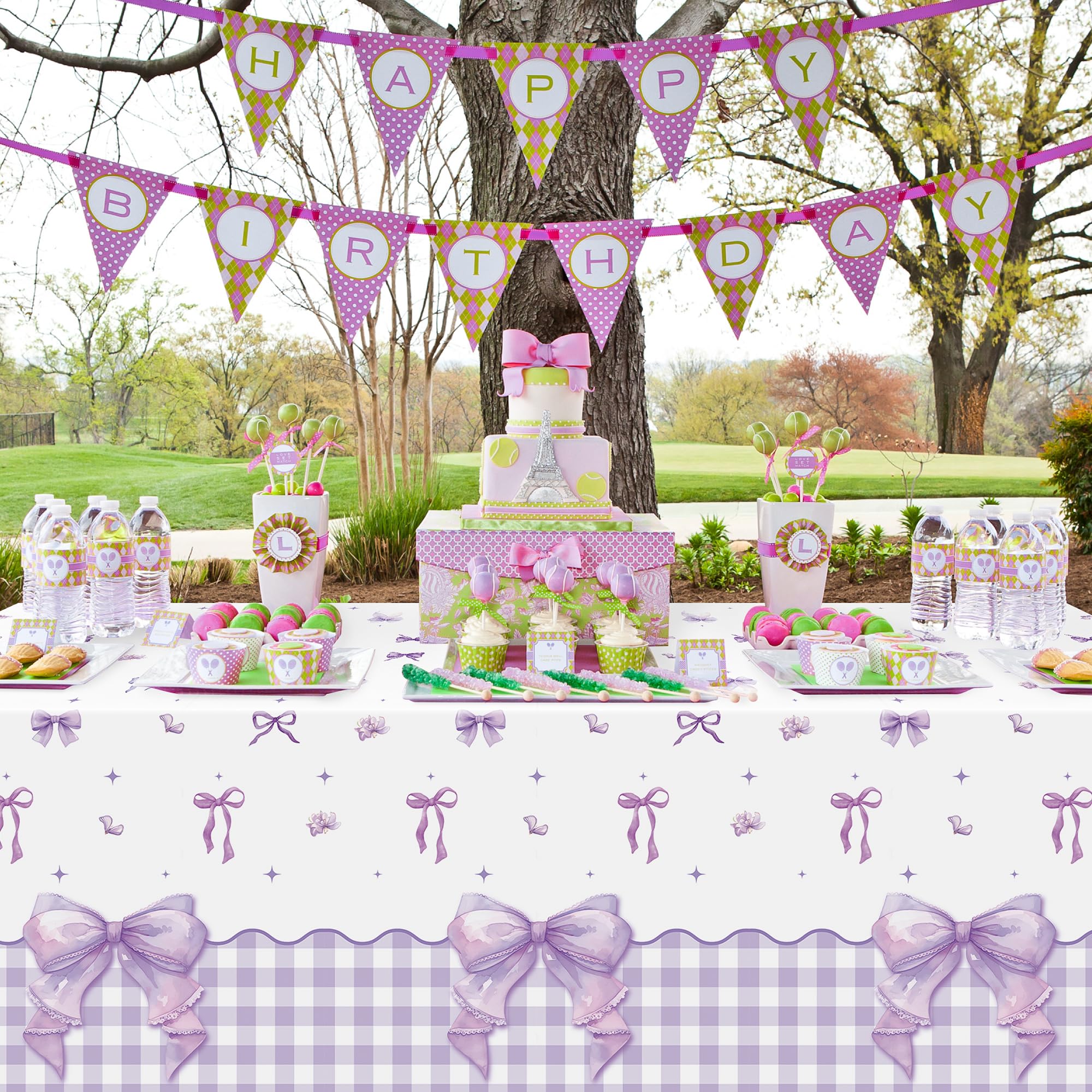 ArianQicult 3-Piece Purple Bow Tablecloths – 87x51in Disposable Party Covers