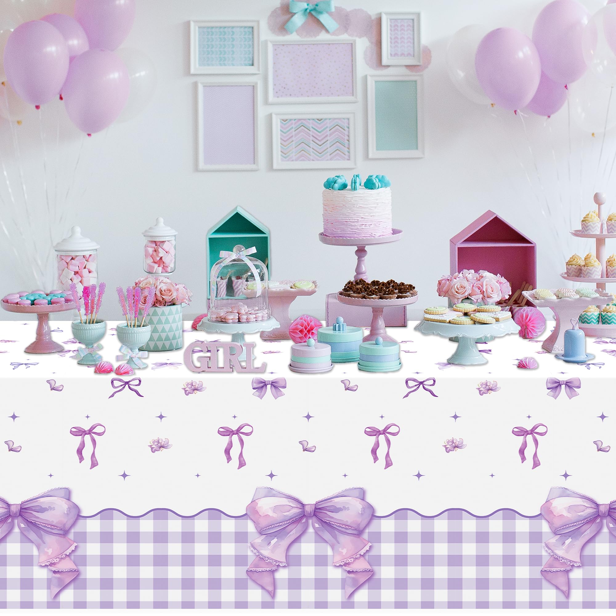 ArianQicult 3-Piece Purple Bow Tablecloths – 87x51in Disposable Party Covers