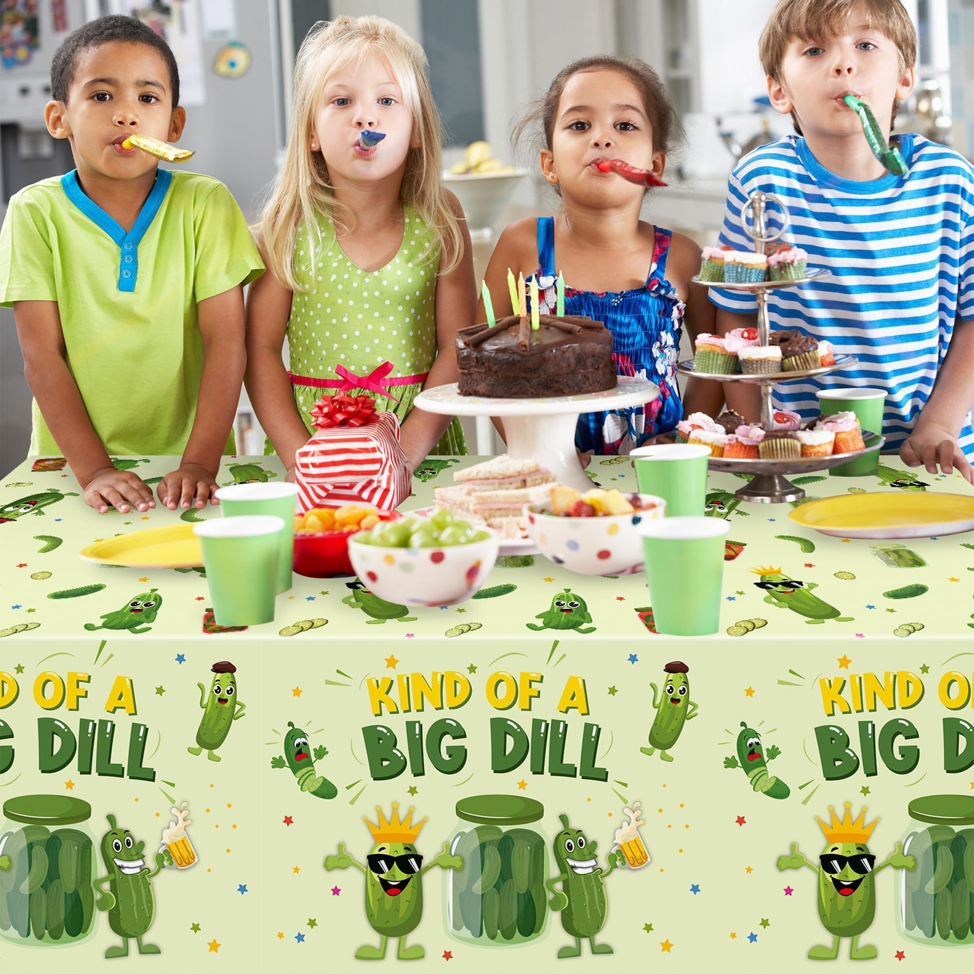 ArianQicult Pickle Party Tablecloths – 3-Pack Cucumber Birthday Table Covers, Disposable