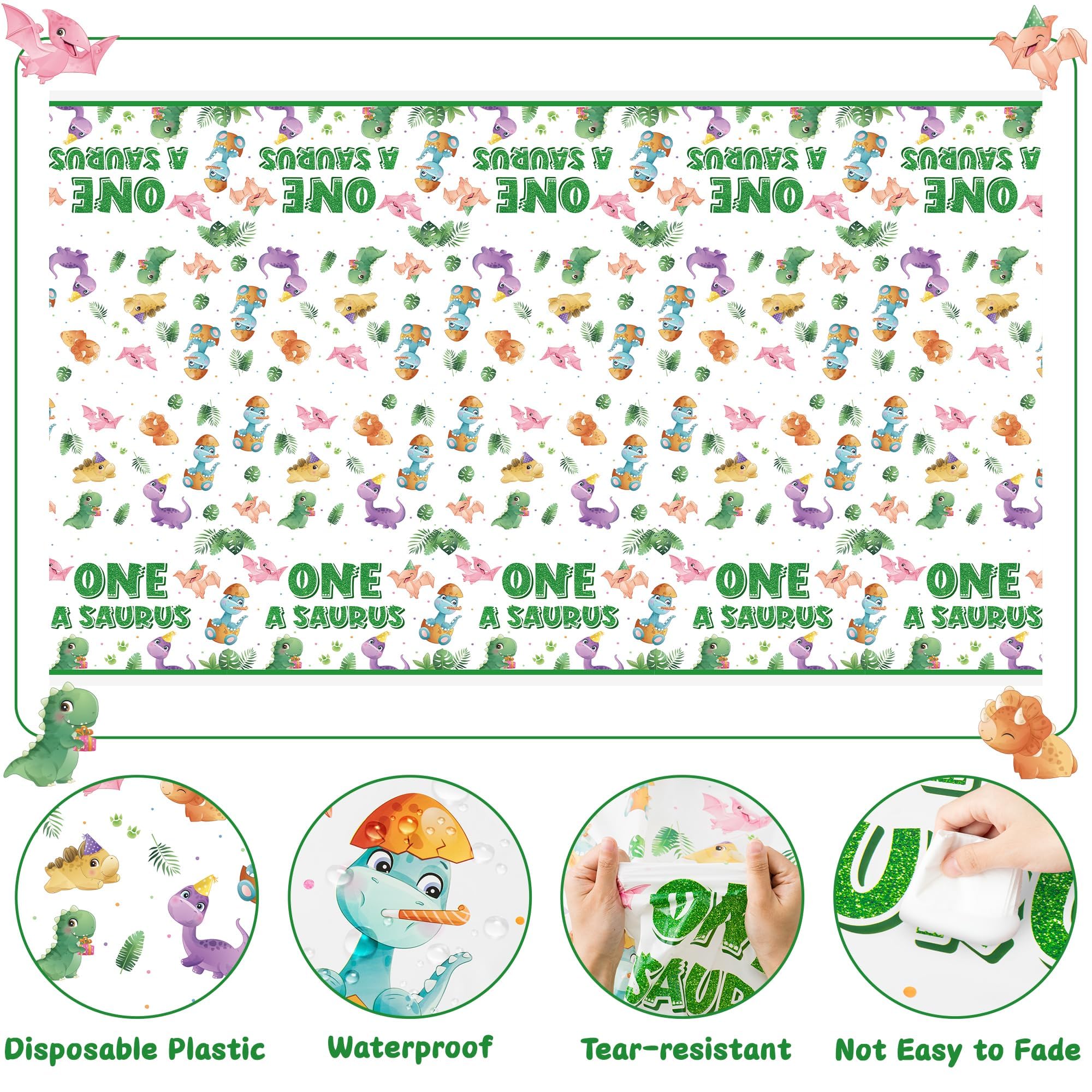 ArianQicult Dinosaur 1st Birthday Tablecloths – 3-Pack One-A-Saurus Party Covers