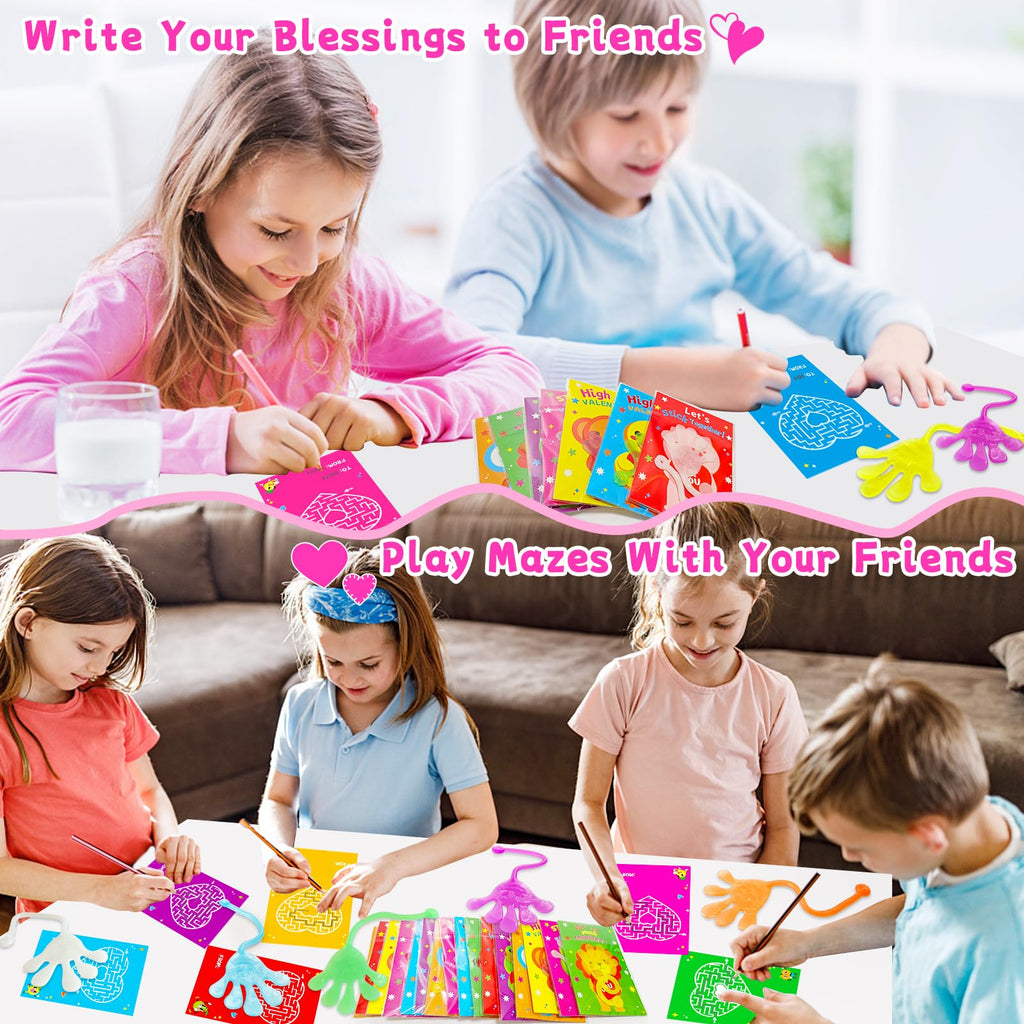 Armaytoy Glow-in-the-Dark Sticky Hands 28-Pack with Valentine Cards – Kids Party Favors