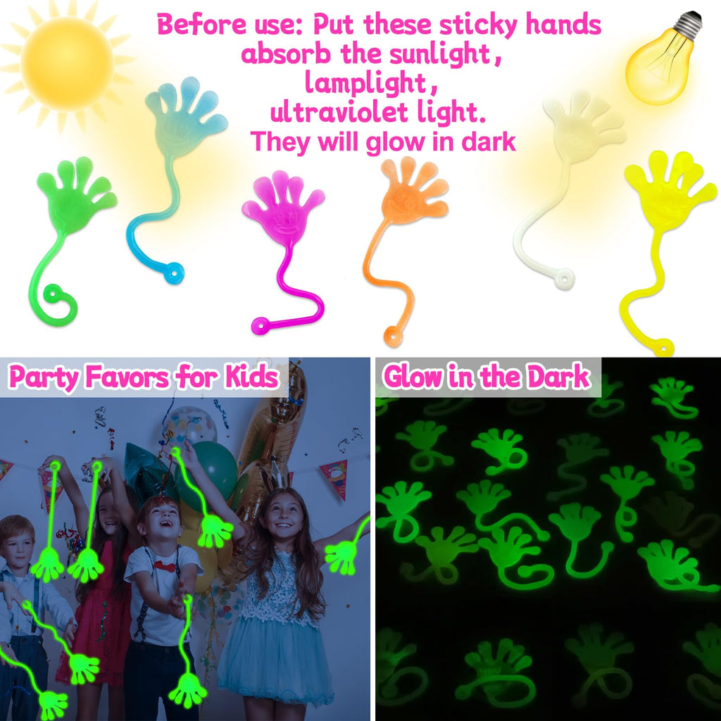 Armaytoy Glow-in-the-Dark Sticky Hands 28-Pack with Valentine Cards – Kids Party Favors