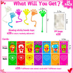 Armaytoy Glow-in-the-Dark Sticky Hands 28-Pack with Valentine Cards – Kids Party Favors