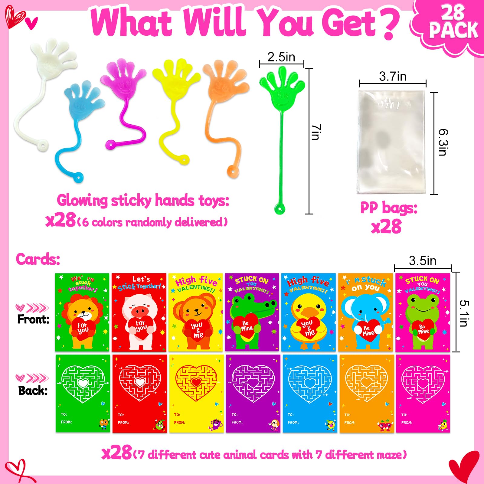 Armaytoy Glow-in-the-Dark Sticky Hands 28-Pack with Valentine Cards – Kids Party Favors