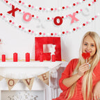 Arosche 3pcs Valentines Day Felt Pompom Banner – XOXO Love, Pre-Assembled