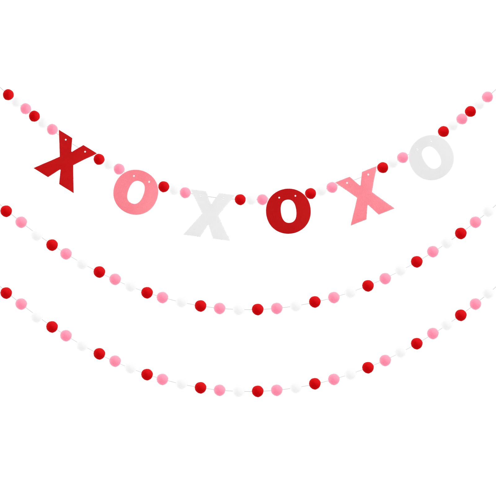 Arosche 3pcs Valentines Day Felt Pompom Banner – XOXO Love, Pre-Assembled