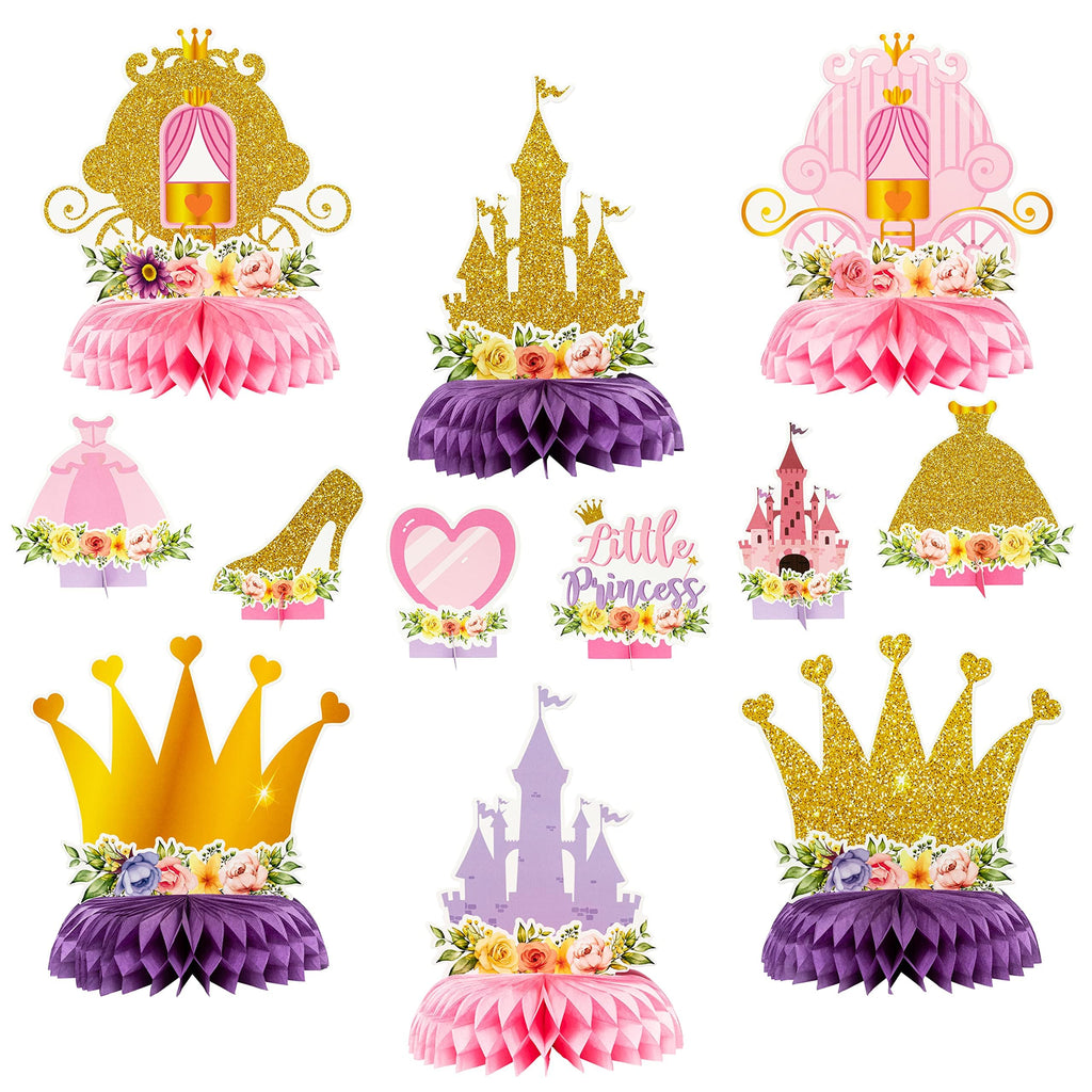 ArowlWesh 12Pcs Floral Princess Honeycomb Centerpieces – Pink & Gold Castle Theme Party Decor
