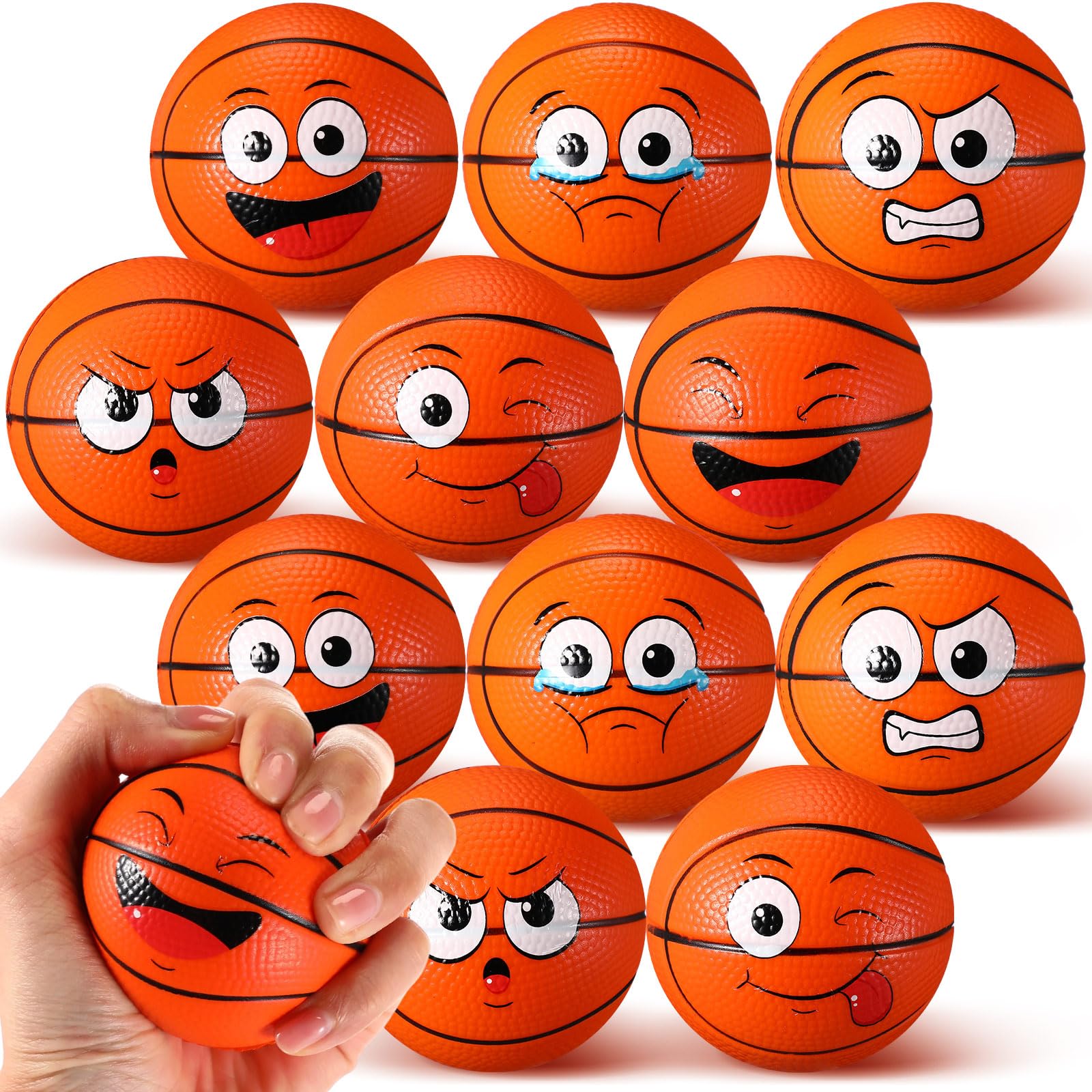 Arrowbash 24 Pcs 2.5'' Face Basketball Stress Balls – Mini Squeeze Foam Toys for Stress Relief, Gifts & Party Favors