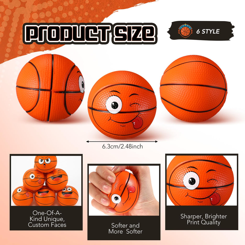 Arrowbash 24 Pcs 2.5'' Face Basketball Stress Balls – Mini Squeeze Foam Toys for Stress Relief, Gifts & Party Favors