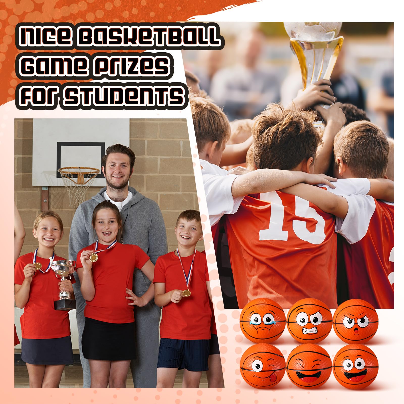 Arrowbash 24 Pcs 2.5'' Face Basketball Stress Balls – Mini Squeeze Foam Toys for Stress Relief, Gifts & Party Favors