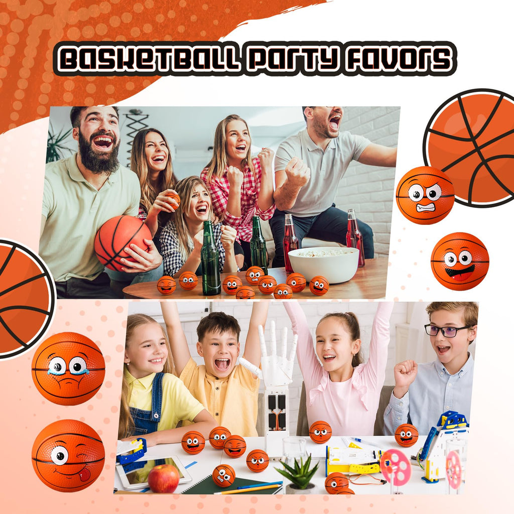 Arrowbash 24 Pcs 2.5'' Face Basketball Stress Balls – Mini Squeeze Foam Toys for Stress Relief, Gifts & Party Favors