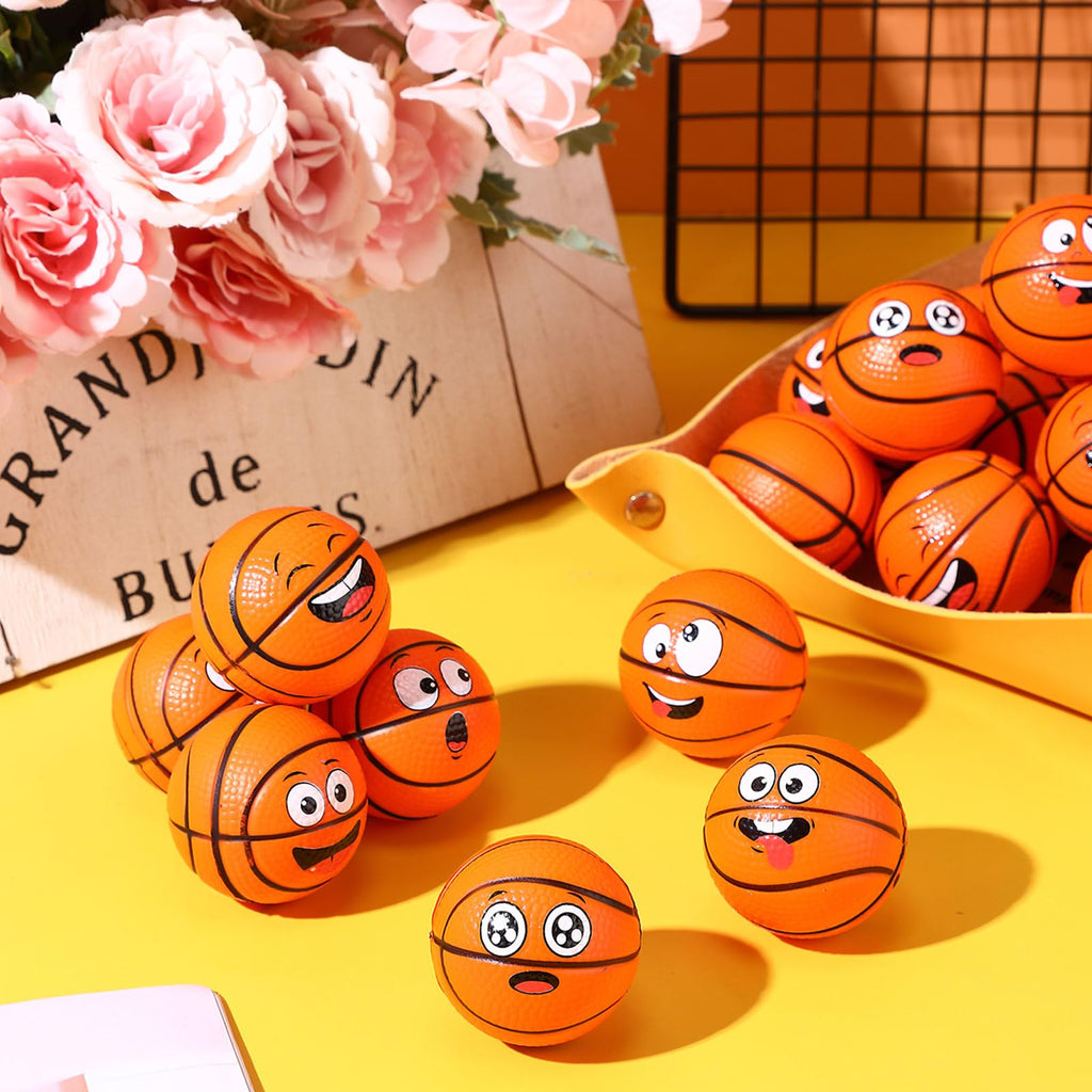 Arrowbash 24 Pcs Mini Face Basketball Stress Balls – PU Foam Squeeze Toys for Stress Relief, Party Favors, and Gifts