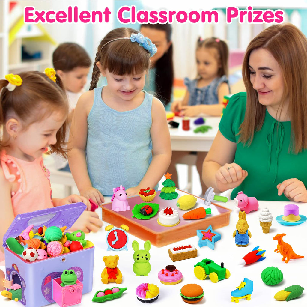 Arscniek 140-Pack Animal Erasers for Kids – Take-Apart Mini Pencils, Desk Pets & Party Favors